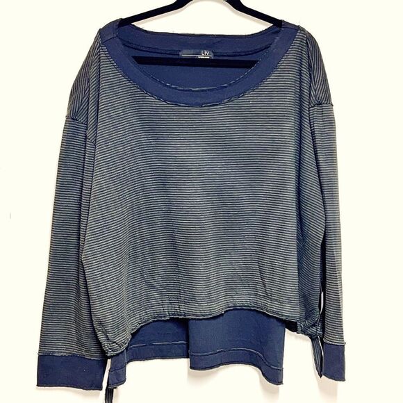 NWT WOMEN'S HABITAT LIV DRAWSTRING BOXY SWEATSHIRT TOP CITRON STRIPE Sz XL/ XXL - Picture 3 of 9